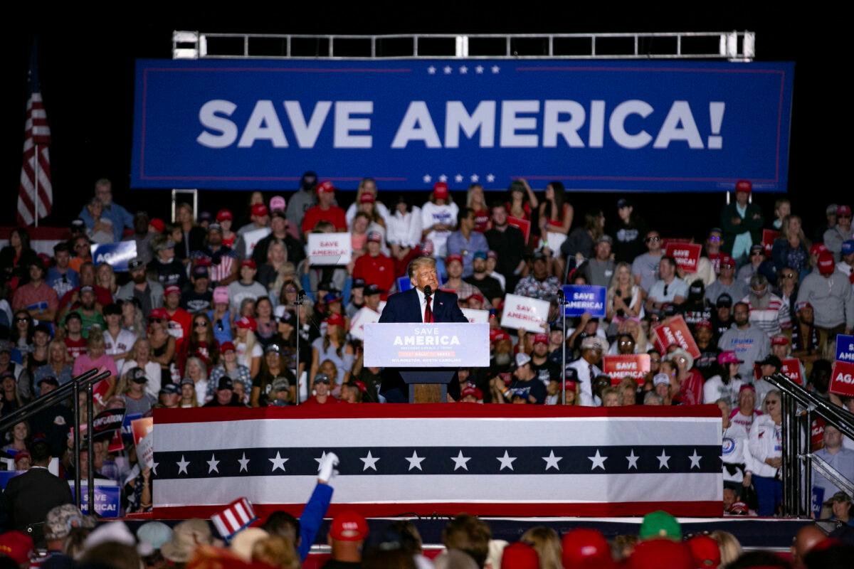 Former President Donald Trump speaks at a rally in Wilmington, North Carolina, on Sept. 23, 2022. (Allison Joyce/Getty Images)