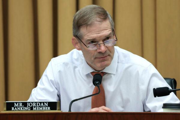 Ranking Member Jim Jordan (R-Ohio) listens during a House Judiciary Committee mark up hearing in the Rayburn House Office Building in Washington on June 2, 2022. (Anna Moneymaker/Getty Images)