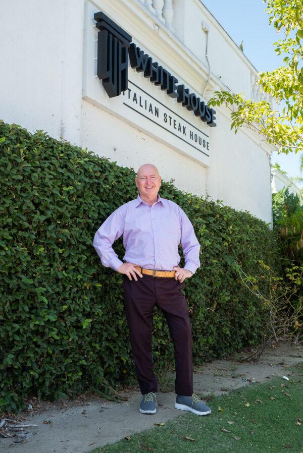 Chef Bruno Serato stands in front of his restaurant the Anaheim White House in Anaheim, Calif., on Sept. 16, 2022. (John Fredricks/The Epoch Times)