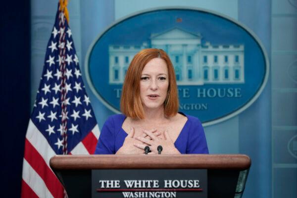 Jen Psaki, who was then-White House press secretary, speaks during her final daily press briefing at the White House in Washington, on May 13, 2022. (Drew Angerer/Getty Images)