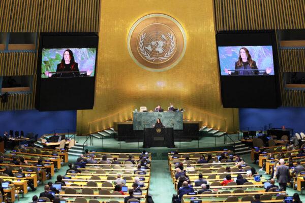 Prime Minister of New Zealand Jacinda Ardern speaks at the 77th session of the United Nations General Assembly (UNGA) at U.N. headquarters in New York City, on Sept. 23, 2022. (Michael M. Santiago/Getty Images)