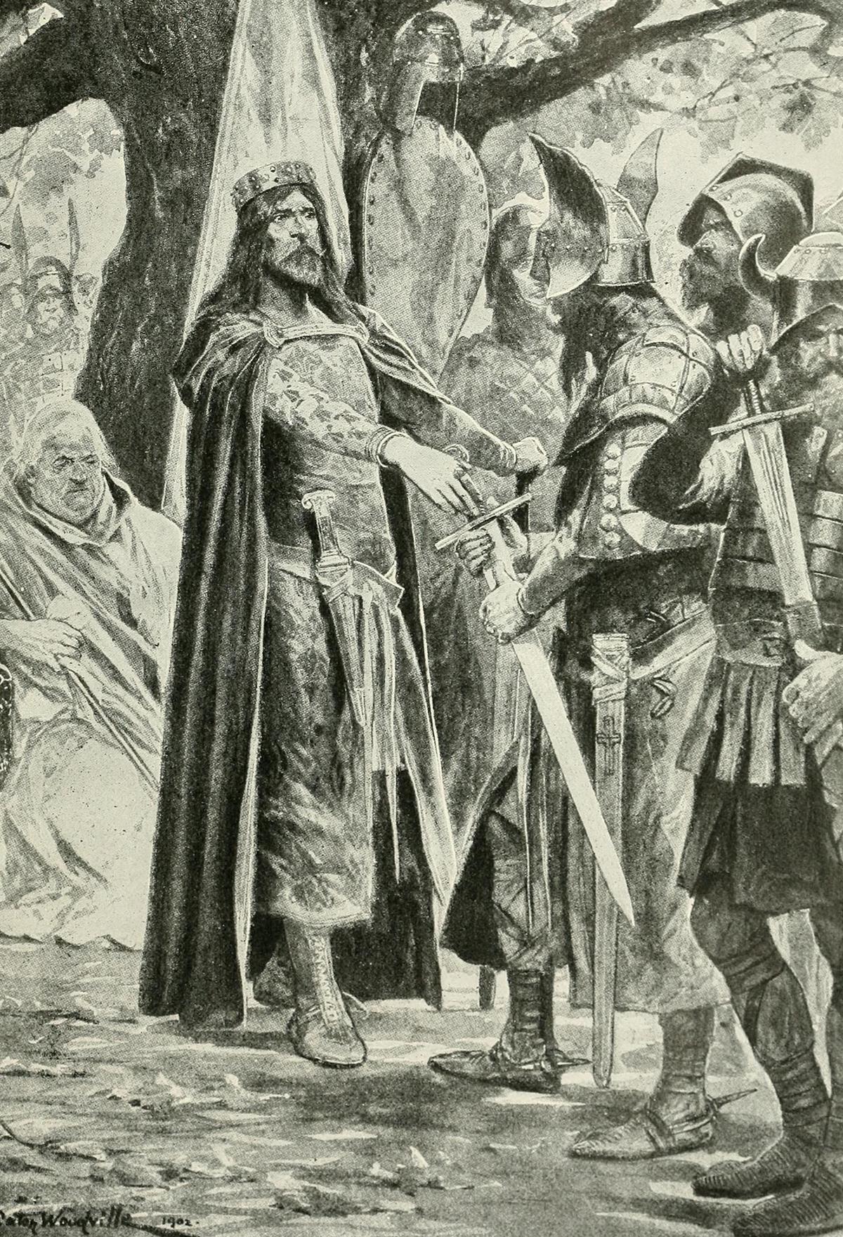 An illustrated plate from “The Story of the Greatest Nations and the World’s Famous Events,” 1913, by Edward Sylvester Ellis and Charles Francis Horne. (Public Domain) The code of laws that Alfred compiled in 890 was informed by the Ten Commandments and the Golden Rule. “He who keeps them shall not need any other lawbook,” stated Alfred.