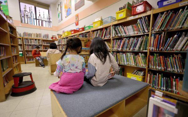 Students in a library at a school in New York City on Feb. 2, 2022. (Michael Loccisano/Getty Images)