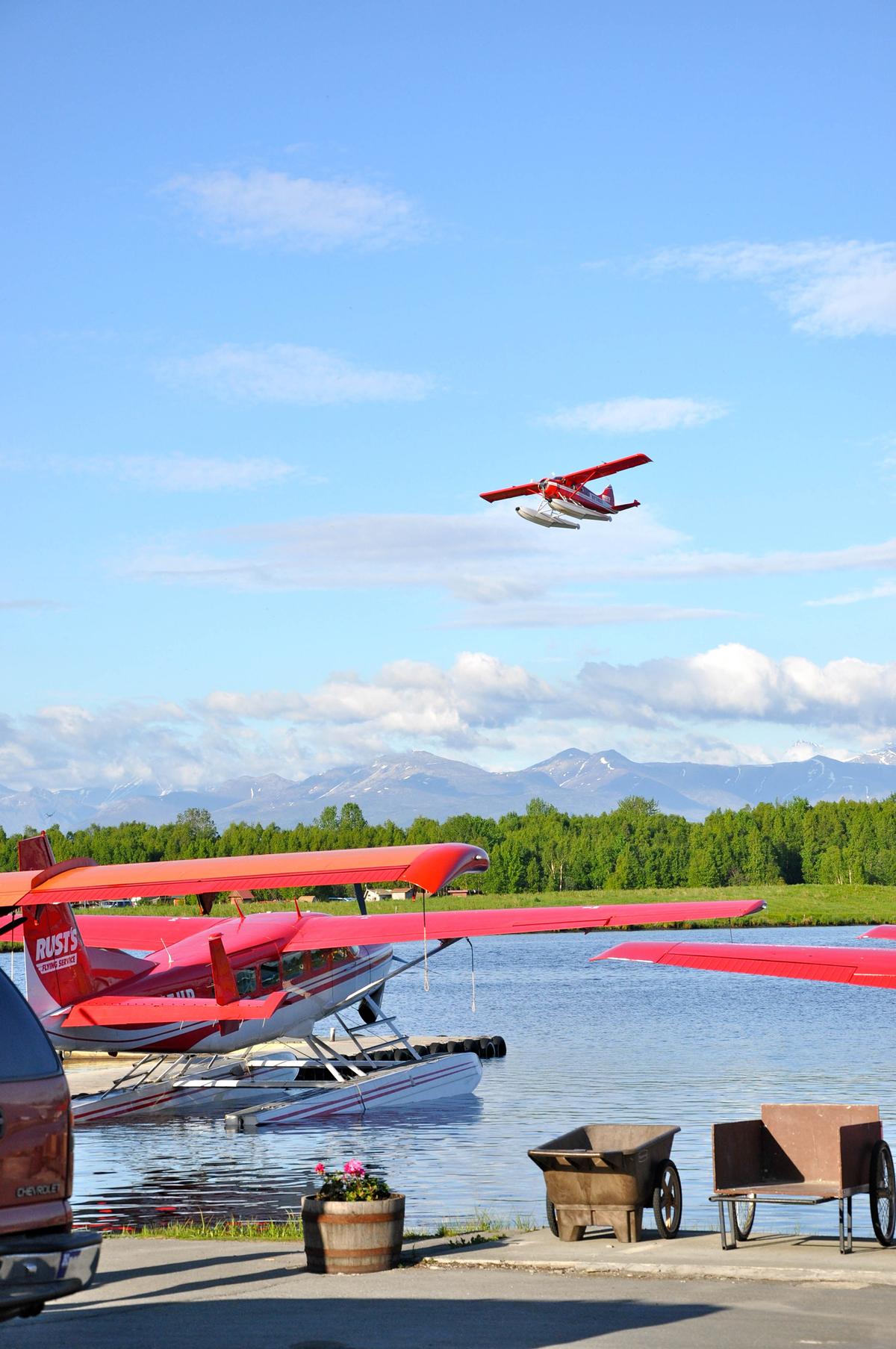 A Rust's Flying Service float plane departs Lake Hood in Anchorage, Alaska. (Roy Neese/Visit Anchorage)