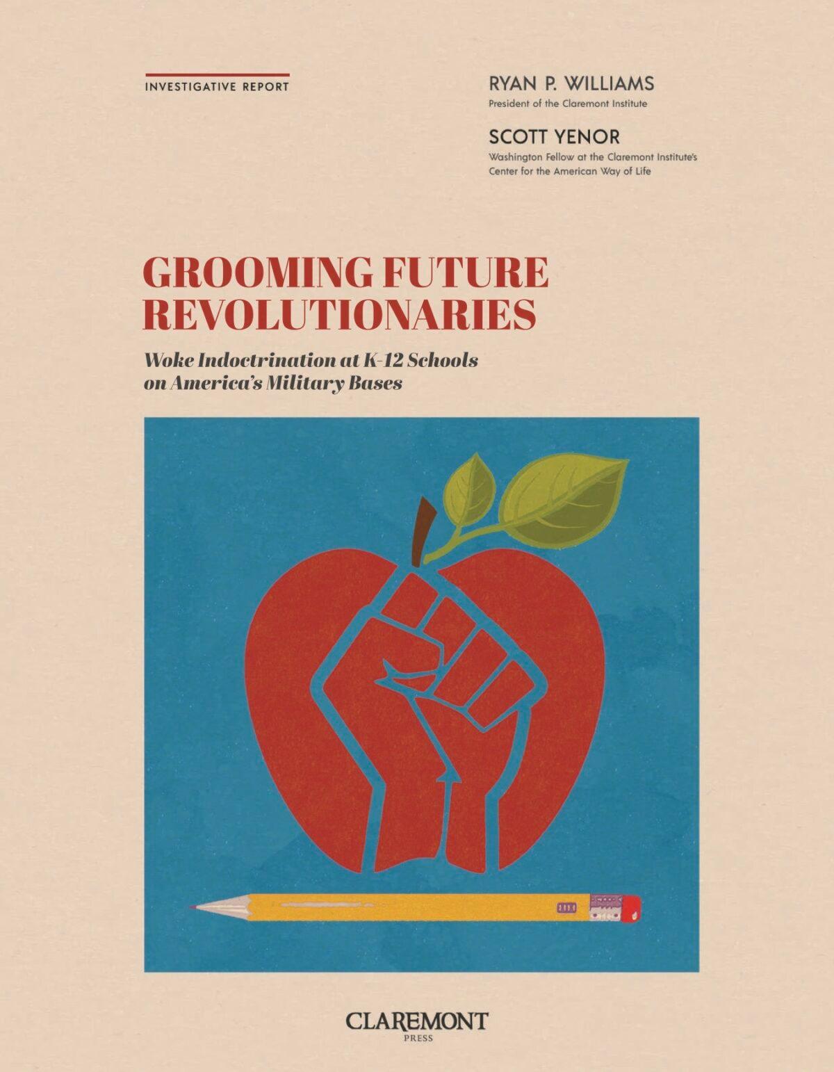 The cover of the Claremont Institute's new report, "Grooming Future Revolutionaries." Screenshot taken on Sept. 27, 2022. (Jackson Elliott/ The Epoch Times)