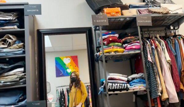 Screenshot from video recorded on Sept. 24, 2022, by undercover, independent journalist Tayler Hansen, capturing a shot of himself disguised in drag as he was taken on a private tour of the Transparent Closet at the First Christian Church of Katy, Texas, where minor children are encouraged to take home transgender clothing, sometimes without the knowledge or consent of their parents. (With permission from Tayler Hansen)