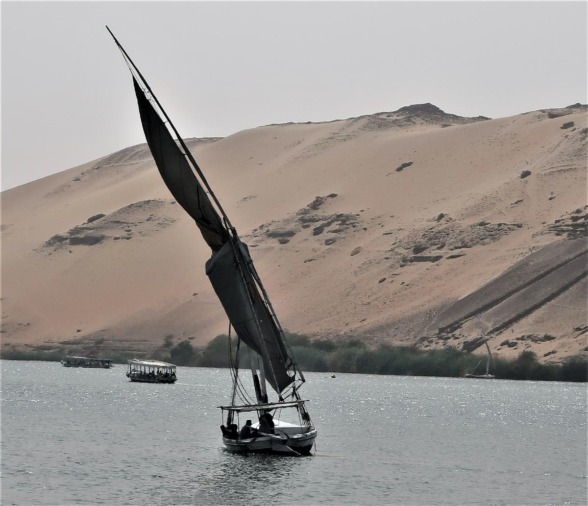 Wooden sailboats called feluccas ply the waters of the Nile River in Egypt. (Victor Block)
