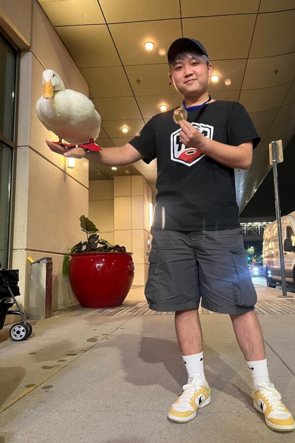 Ho Lam's photo with the internet celebrity "Wrinkle the Duck". (Courtesy of Pun Ho Lam)
