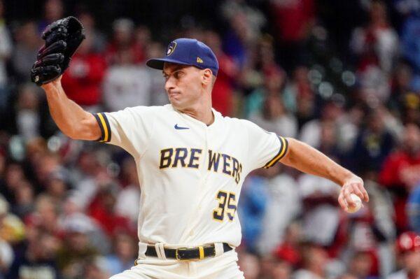 Milwaukee Brewers relief pitcher Brent Suter throws during the fourth inning of a baseball game against the St. Louis Cardinals in Milwaukee, Wis., on Sept. 27, 2022. (Morry Gash/AP Photo)