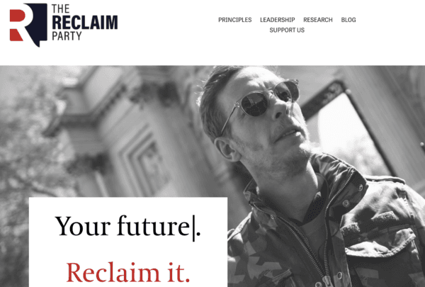 A screenshot of the Reclaim Party website. (Reclaim Party/Screenshot via The Epoch Times)