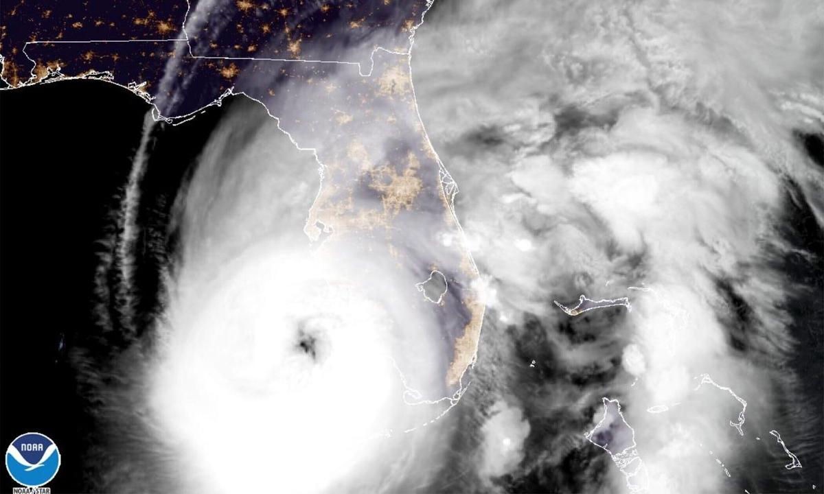 This satellite image shows Hurricane Ian off Florida's southwest coast on Sept. 28, 2022. (NOAA via AP)