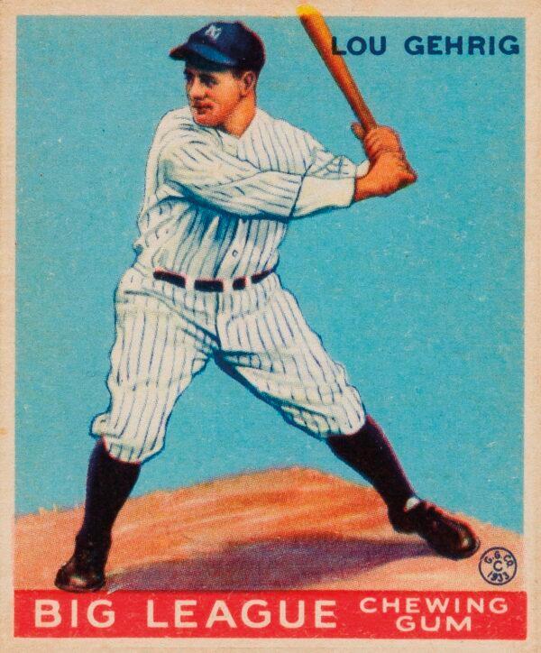Goudey Gum Company’s baseball card (#92) featuring Gehrig, 1933. (Public domain)