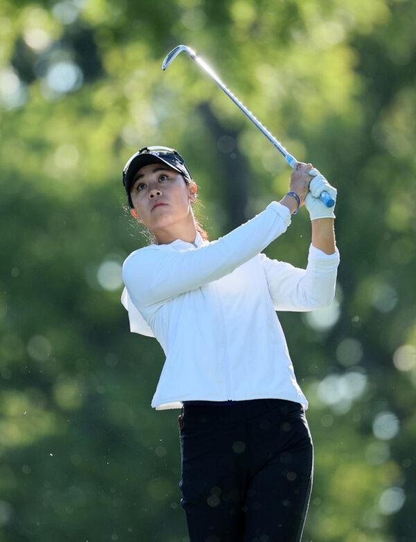 Danielle Kang hits her tee shot on the 4th hole during the final round of the Walmart NW Arkansas Championship Presented by P&G at Pinnacle Country Club in Rogers, Ark., on Sept. 25, 2022. (Andy Lyons/Getty Images)