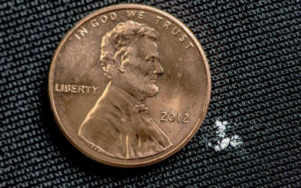 Fentanyl. 2 mg. A lethal dose in most people. The diameter of the U.S. penny is 19.05 mm, or 0.75 inches. (U.S. Drug Enforcement Administration)