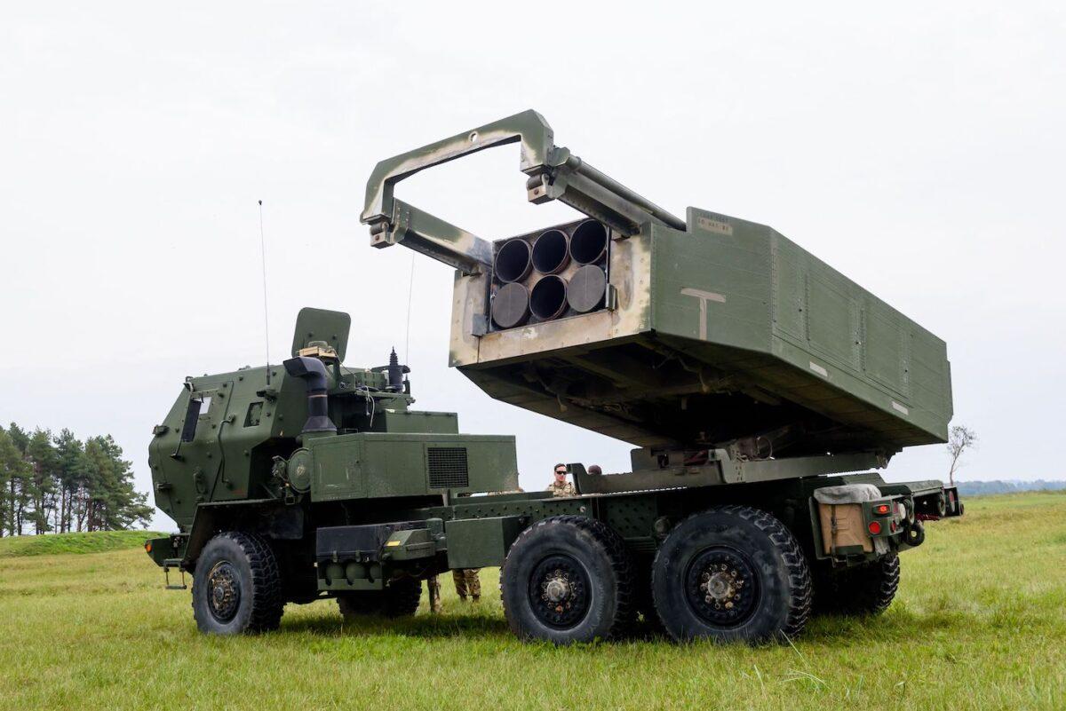 A High Mobility Artillery Rocket Systems (HIMARS) during the military exercise Namejs 2022 in Skede, Latvia, on Sept. 26, 2022. (Gints Ivuskans/AFP via Getty Images)