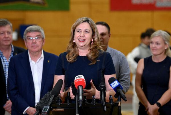 Queensland Premier Annastacia Palaszczuk speaks at Yeronga High School in Brisbane, Australia, on May 7, 2022. (Bradley Kanaris/Getty Images)