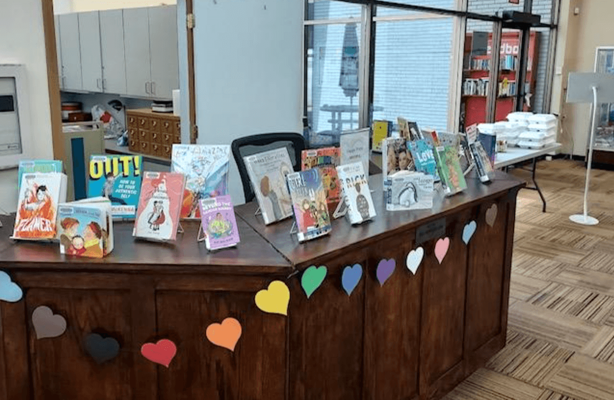Children's books containing transgender and homosexual content are displayed at a public library in Columbia, Tenn., in 2022. (Courtesy of Aaron Miller)