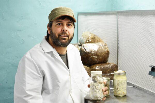 Tavis Lynch, author of "Mushroom Cultivation: An Illustrated Guide to Growing Your Own Mushrooms at Home," in his lab. (Courtesy of Tavis Lynch)