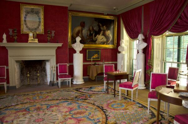 Visitors of the Madisons described the walls of the drawing room as being “entirely covered” with<br/>paintings. (Courtesy of Montpelier)