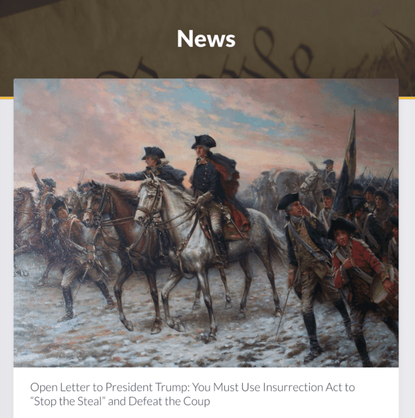 In an open letter to President Donald Trump on Dec. 14, 2020, Oath Keepers founder Stewart Rhodes urged the president to invoke the Insurrection Act, first used by President George Washington in 1794 to put down the "Whiskey Rebellion." (Screenshot/The Epoch Times)