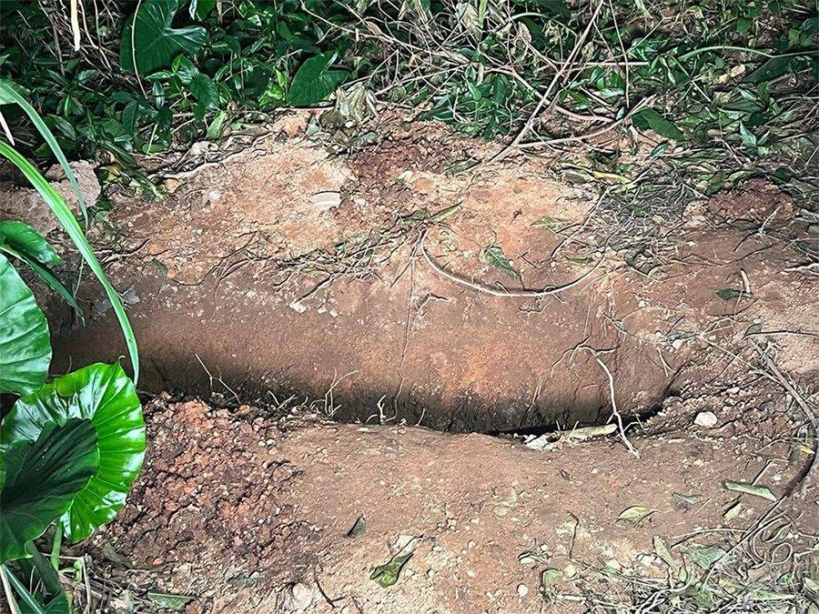 The victim's body was buried near Kwan Tai Temple in Ta Ku ling on a hillside. It was 30 cm (11.8 inches) below ground. (Big Mack/The Epoch Times)