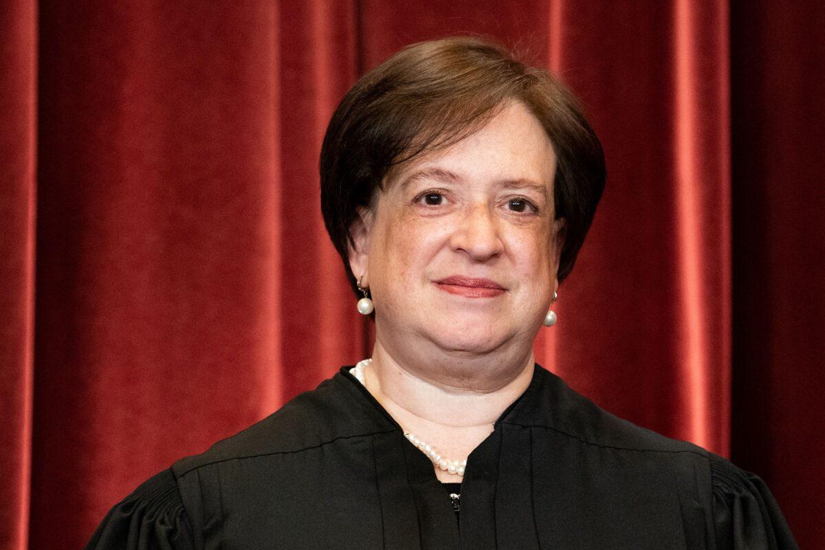 Supreme Court Justice Elena Kagan stands during a group photograph of the justices at the Supreme Court in Washington on April 23, 2021. (Erin Schaff/Pool/AFP via Getty Images)