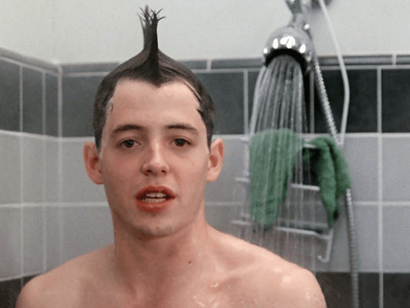 Ferris Bueller (Matthew Broderick) sports a shampoo Mohawk while explaining why he doesn't want to go to history class and hear about European socialism, in "Ferris Bueller's Day Off." (Paramount Pictures)