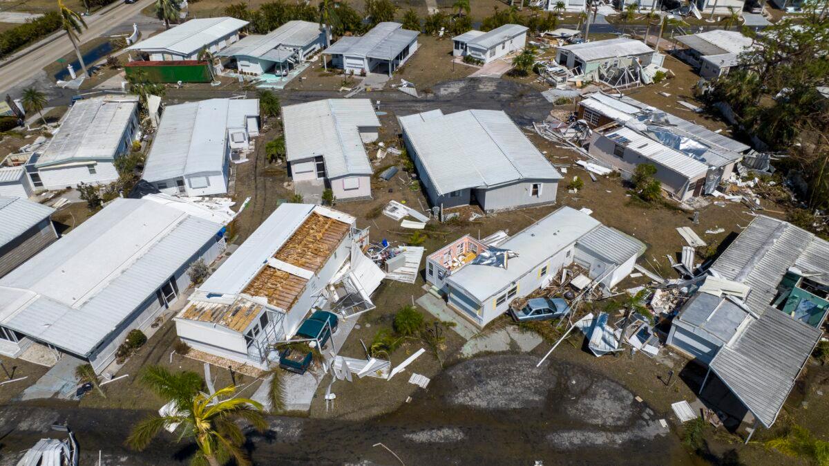 A damaged trailer park after Hurricane Ian passed by the area, in Fort Myers, Fla., on Oct. 1, 2022. (Steve Helber/AP Photo)