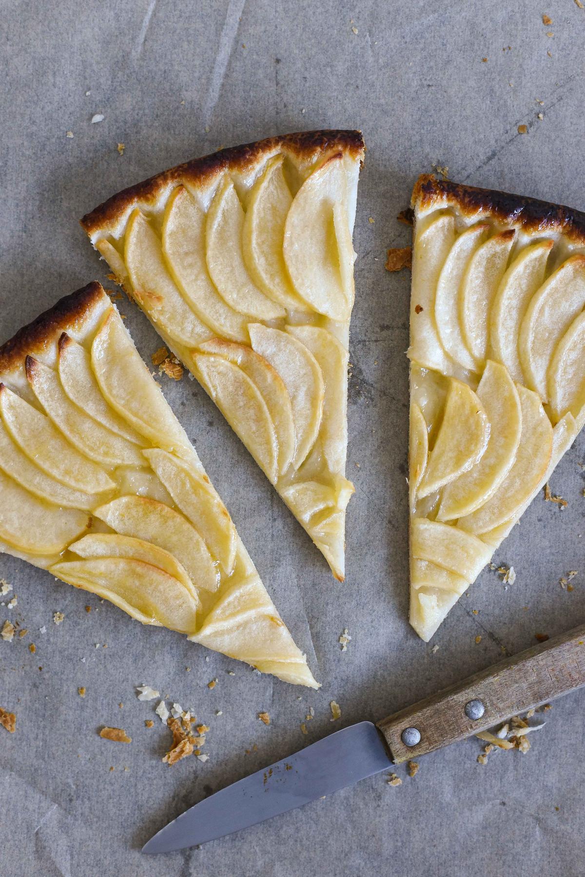 Bake until the crust browns and the apples look slightly caramelized, glaze the top, then slice and serve the same day for the best texture. (Audrey Le Goff)