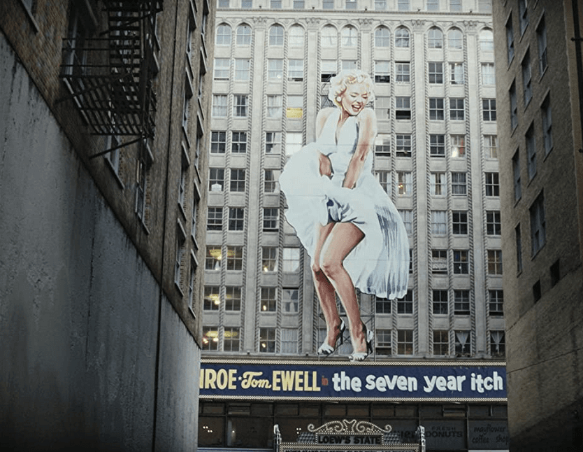Movie theater marquee of Ana de Armas as Marilyn Monroe, in "Blonde." (Netflix)
