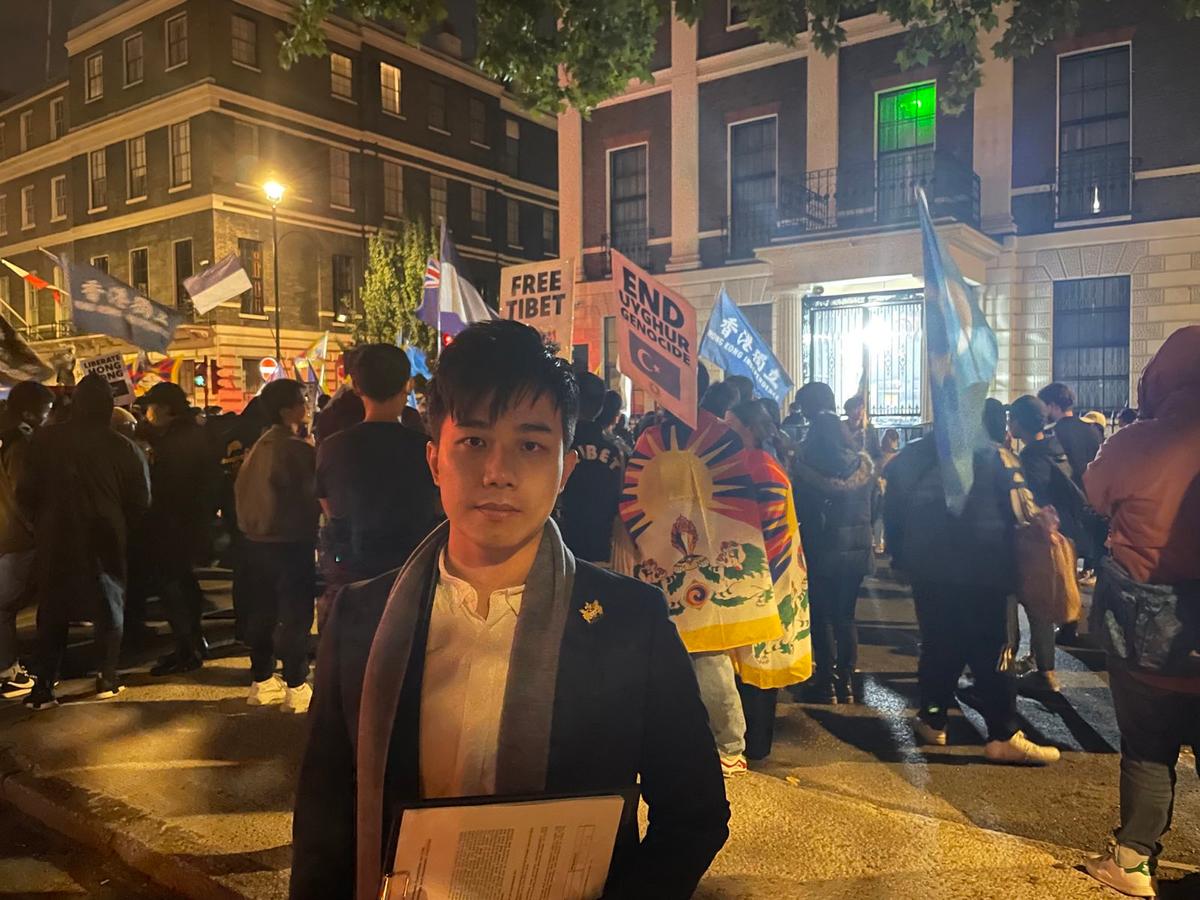 Finn Lau, Hong Kong social activist, also known as "Laam Caau Baa," said in an interview with The Epoch Times that the sister-city relationship is a tool for the CCP to infiltrate, in London, on Oct 1, 2022. (Vincent Lam/The Epoch Times)