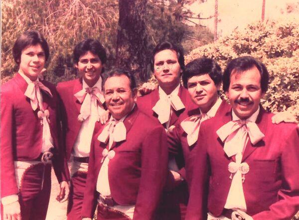 The Hernández family mariachi musicians. (L-R) José Hernández, Jesus Hernández, Esteban Hernández, Humberto Hernández, Cresencio Hernández, and Antonio Hernández in Whittier, Calif., 1981. (Courtesy of José Hernández)
