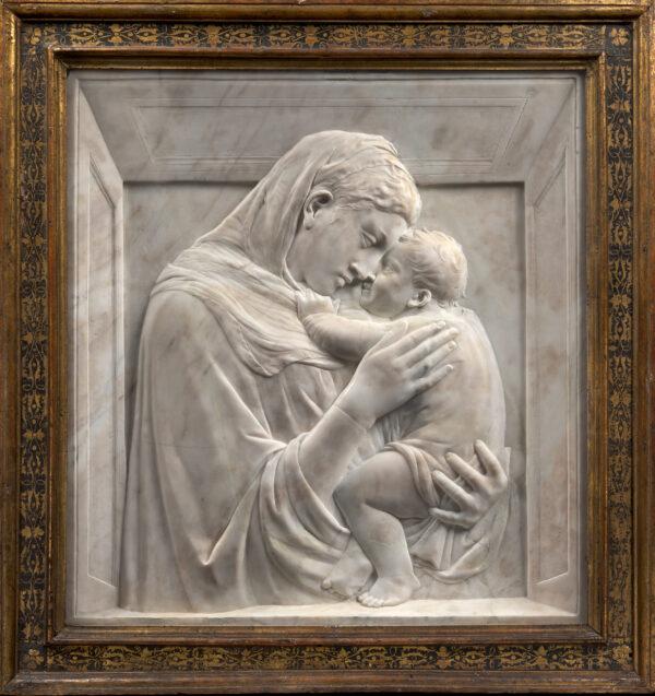 “Virgin and Child (Pazzi Madonna),“ circa 1422, by Donatello. Marble; 29 3/8 inches by 28 3/4 inches by 2 1/2 inches. Sculpture Collection (Bode-Museum), State Museum of Berlin. (Antje Voigt/Sculpture Collection and Museum for Byzantine Art, State Museum of Berlin)