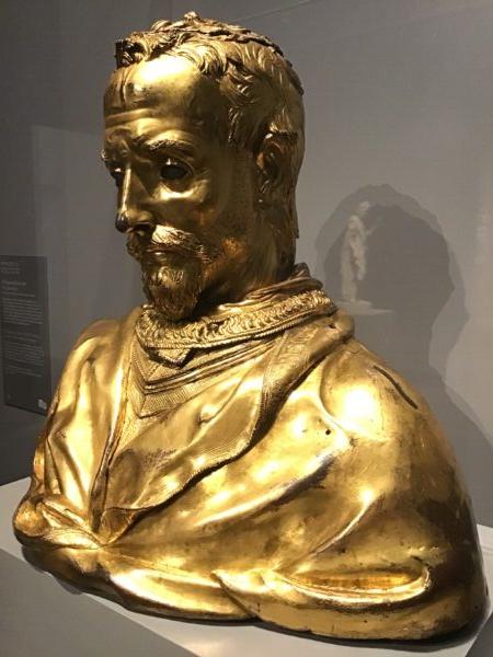 Reliquary bust of Saint Rossore, circa 1422–25, by Donatello. Bronze, gilded, and silvered; 21 5/8 inches by 22 7/8 inches by 16 1/2 inches. The National Museum of Saint Matthew, Pisa, Italy. (Lorraine Ferrier/The Epoch Times)