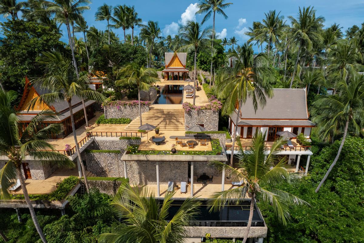 This aerial photo provides a great view of the residence and a bit of the paradise surrounding it. (Courtesy of owners and Sotheby’s Concierge Auctions)