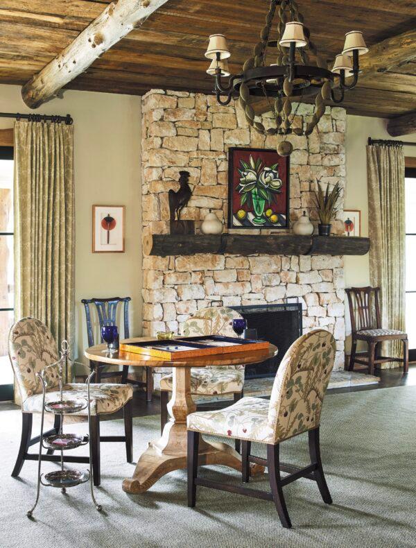 Kincaid preserved the raw lumber ceiling of the farmhouse and paired it with timeless decor for an elegant yet youthful look. (Tria Giovan)