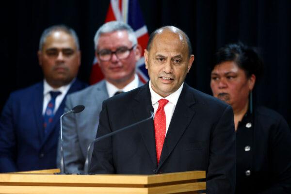 Broadcasting and Media Minister Willie Jackson speaks to media during a Labour press conference at Parliament in Wellington, New Zealand, on Nov. 2, 2020. (Hagen Hopkins/Getty Images)