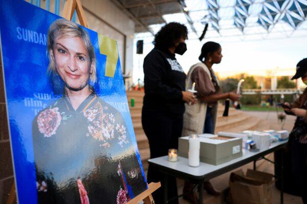 Cinematographer Halyna Hutchins, who died after being shot by Alec Baldwin on the set of his movie "Rust," at a vigil in her honor in Albuquerque, N.M., on Oct. 23, 2021. (Kevin Mohatt/Reuters)