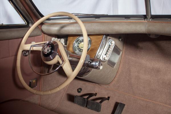 The steering wheel of a Tucker, which directs the center headlight. (Courtesy of the AACA Museum)