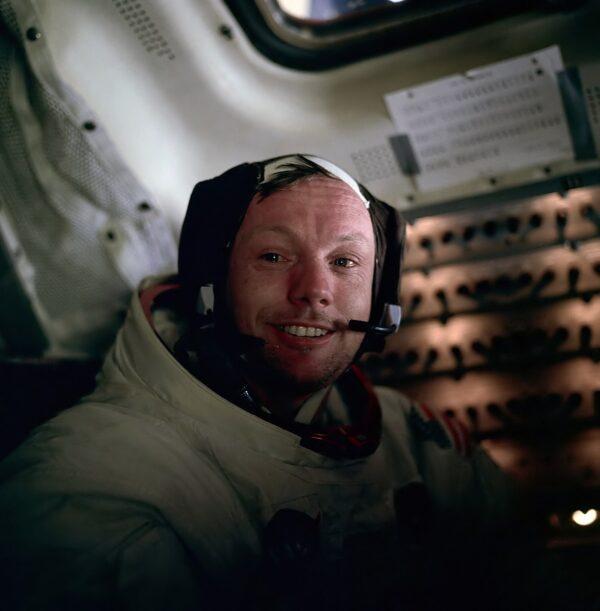 Armstrong after the completion of the Lunar Extravehicular Activity on the Apollo 11 flight; photographed by Aldrin on July 20, 1969. (Public domain)
