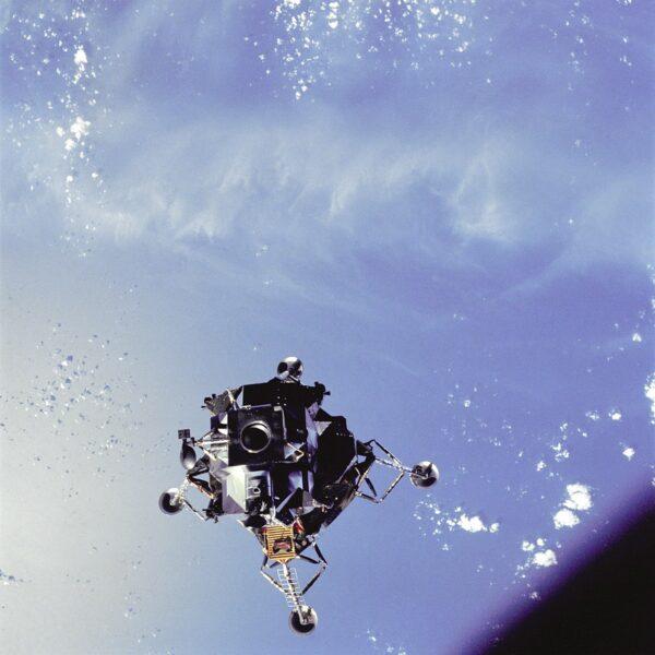 The Apollo 9 Lunar Module (Spider) photographed from the Command Module on March 7, 1969, the fifth day of the Apollo 9 Earth-orbital mission. (Public domain)