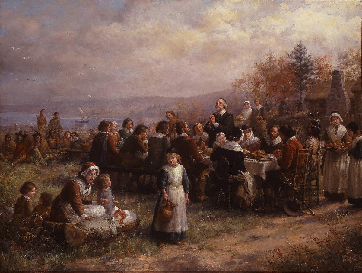 “Thanksgiving at Plymouth” by Jennie Augusta Brownscombe, 1925. (Public domain)