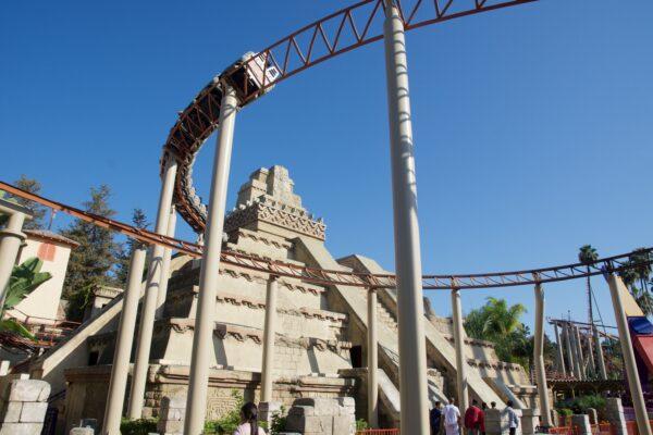 Montezuma’s Revenge is a thrilling coaster located in Fiesta Village. (Courtesy of Karen Gough)