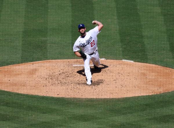 Clayton Kershaw (22) of the Los Angeles Dodgers pitches during the fourth inning against the Colorado Rockies at Dodger Stadium in Los Angeles, on Oct. 5, 2022. (Harry How/Getty Images)