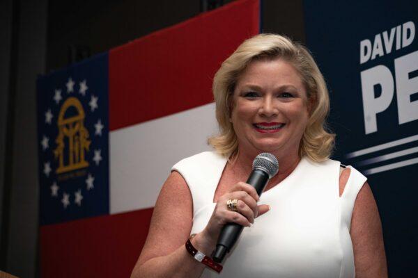  Dekalb County GOP Chairman Marci McCarthy speaks at an election-night event in Atlanta on May 24, 2022. (Megan Varner/Getty Images)