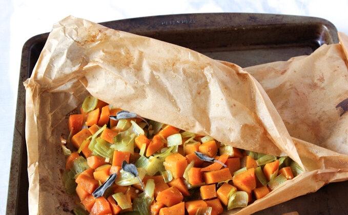 Butternut Squash and Leeks Baked in Parchment