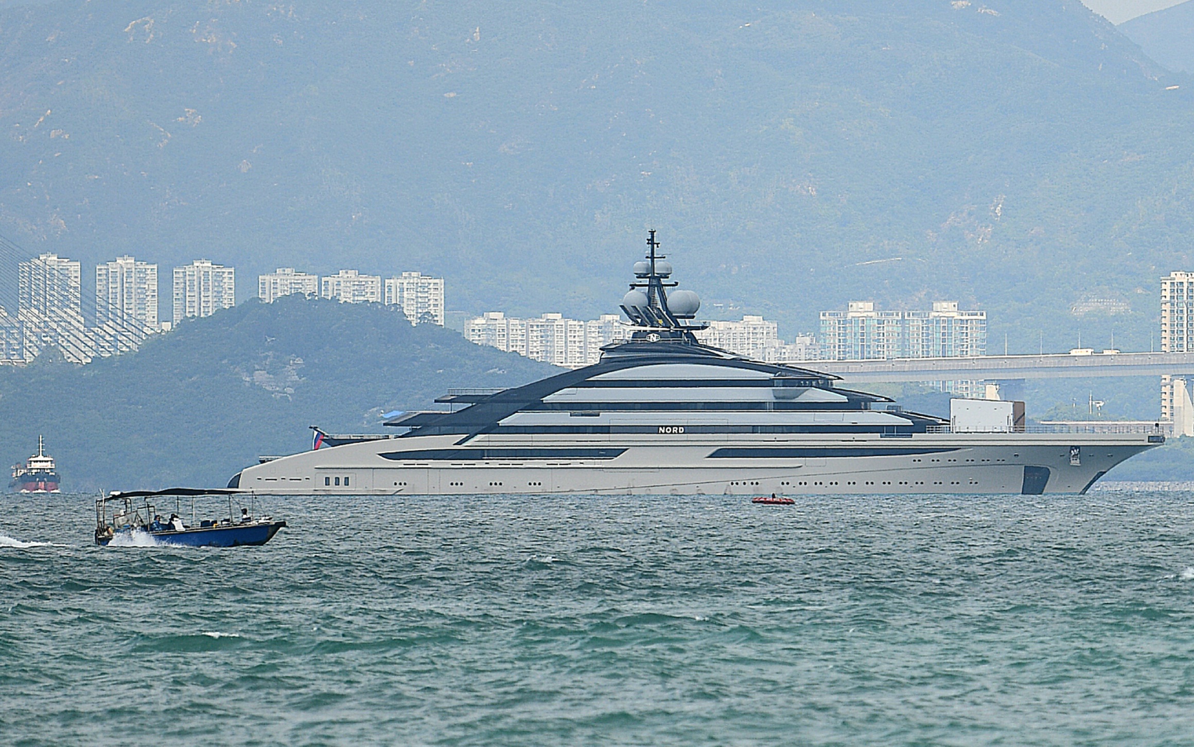 Sanctioned Russian tycoon Mordashov's superyacht Nord found moored on Hong Kong waters on Oct. 5, 2022. (Big Mack/The Epoch Times)