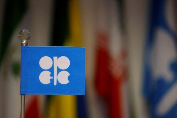 An OPEC flag is seen on the day of an OPEC+ meeting in Vienna on Oct. 5, 2022. (Lisa Leutner/Reuters)