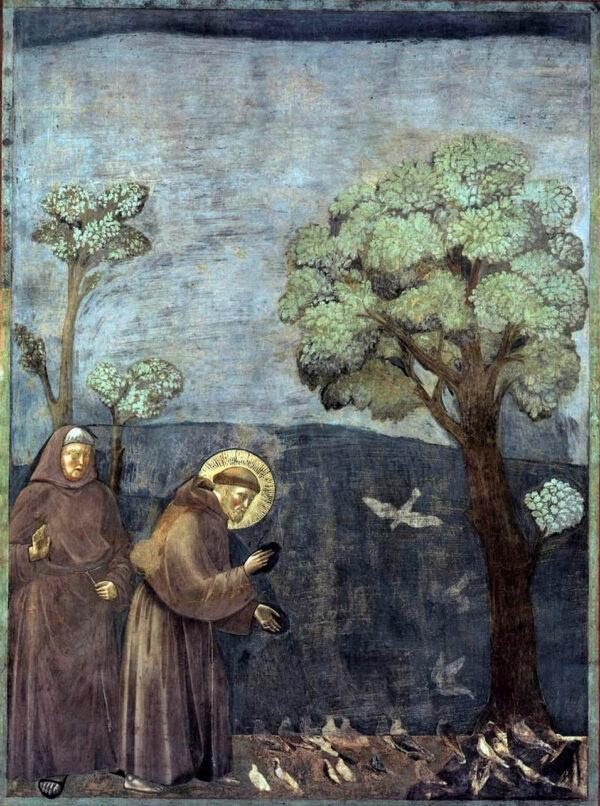 “Legend of St. Francis – Sermon to the Birds” by Giotto di Bondone. Fresco; Basilica of St. Francis of Assisi, Assisi, Italy. (PD-US)