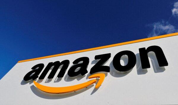The Amazon logo at the company's logistics centre in Boves, France on Oct. 6, 2021. (Pascal Rossignol/Reuters)